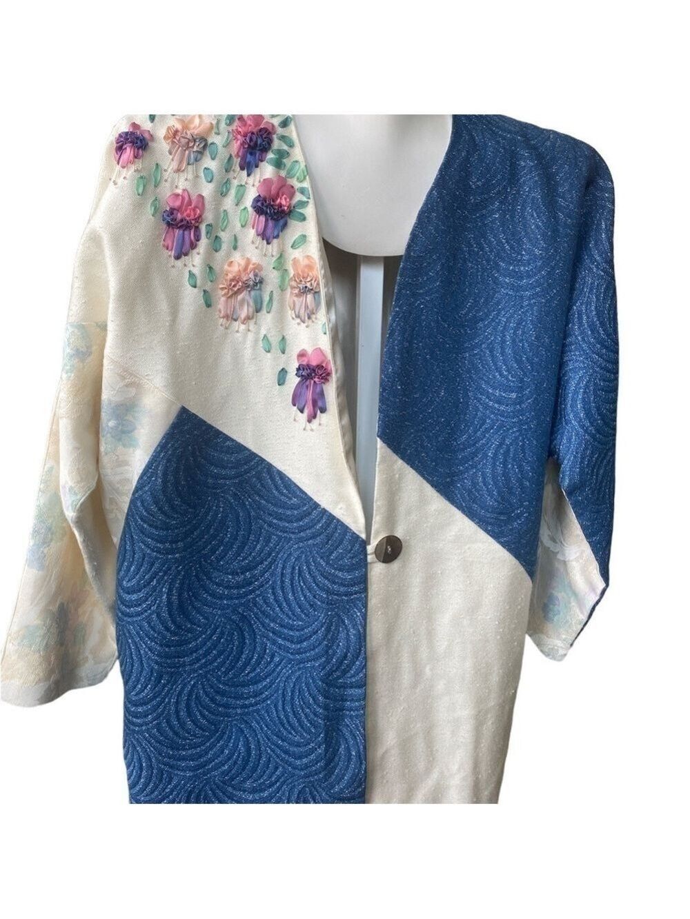 HAND made vintage jacket/coat patched work with satin lining oversized large